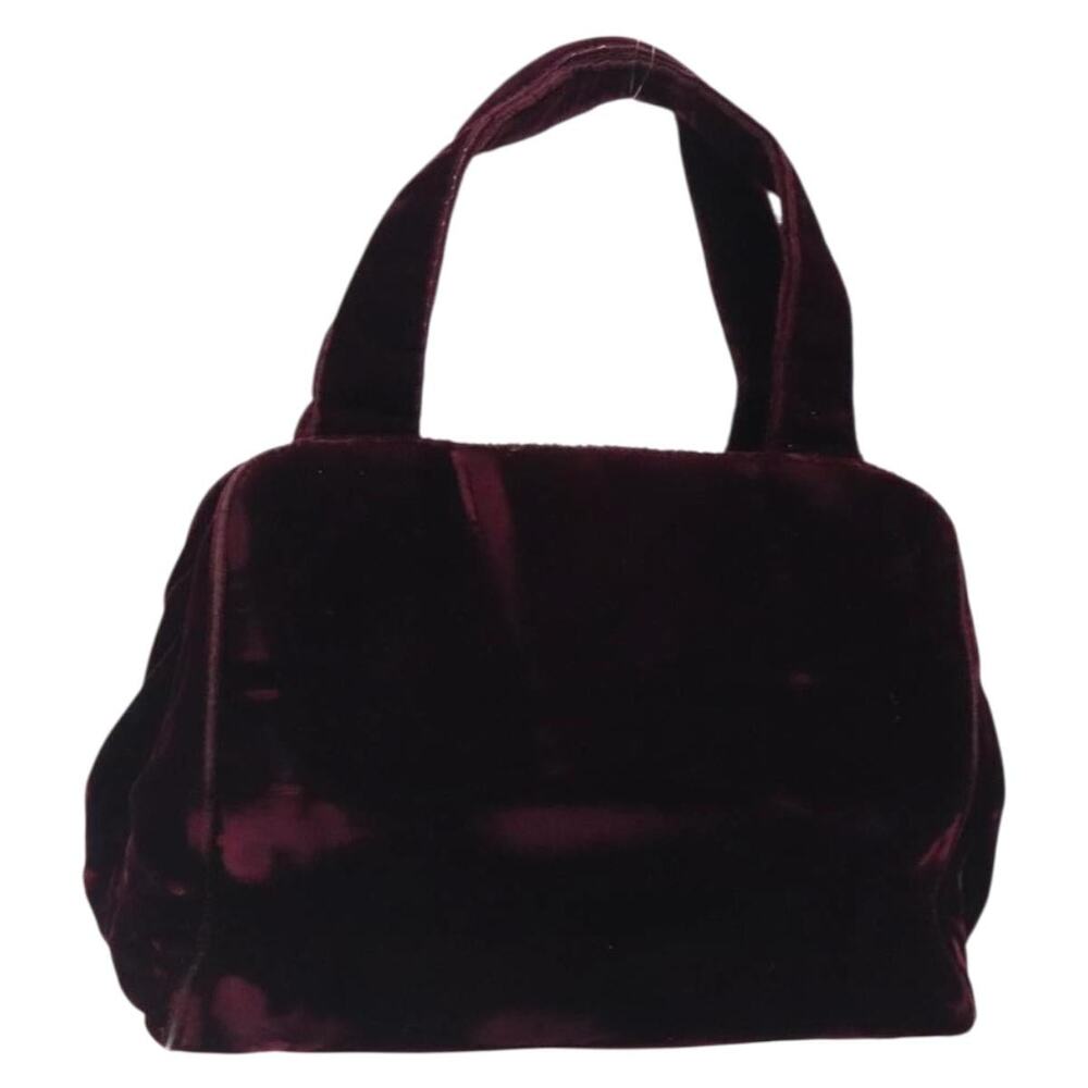PRADA Hand Bag Velor Bordeaux Silver